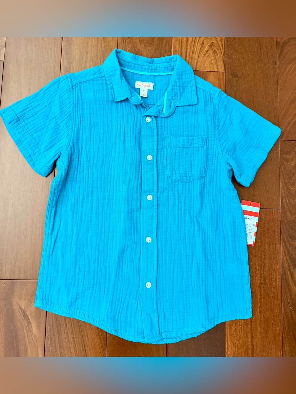 🆕 Cat & Jack Bright Turquoise Short-Sleeve Button-Down Shirt